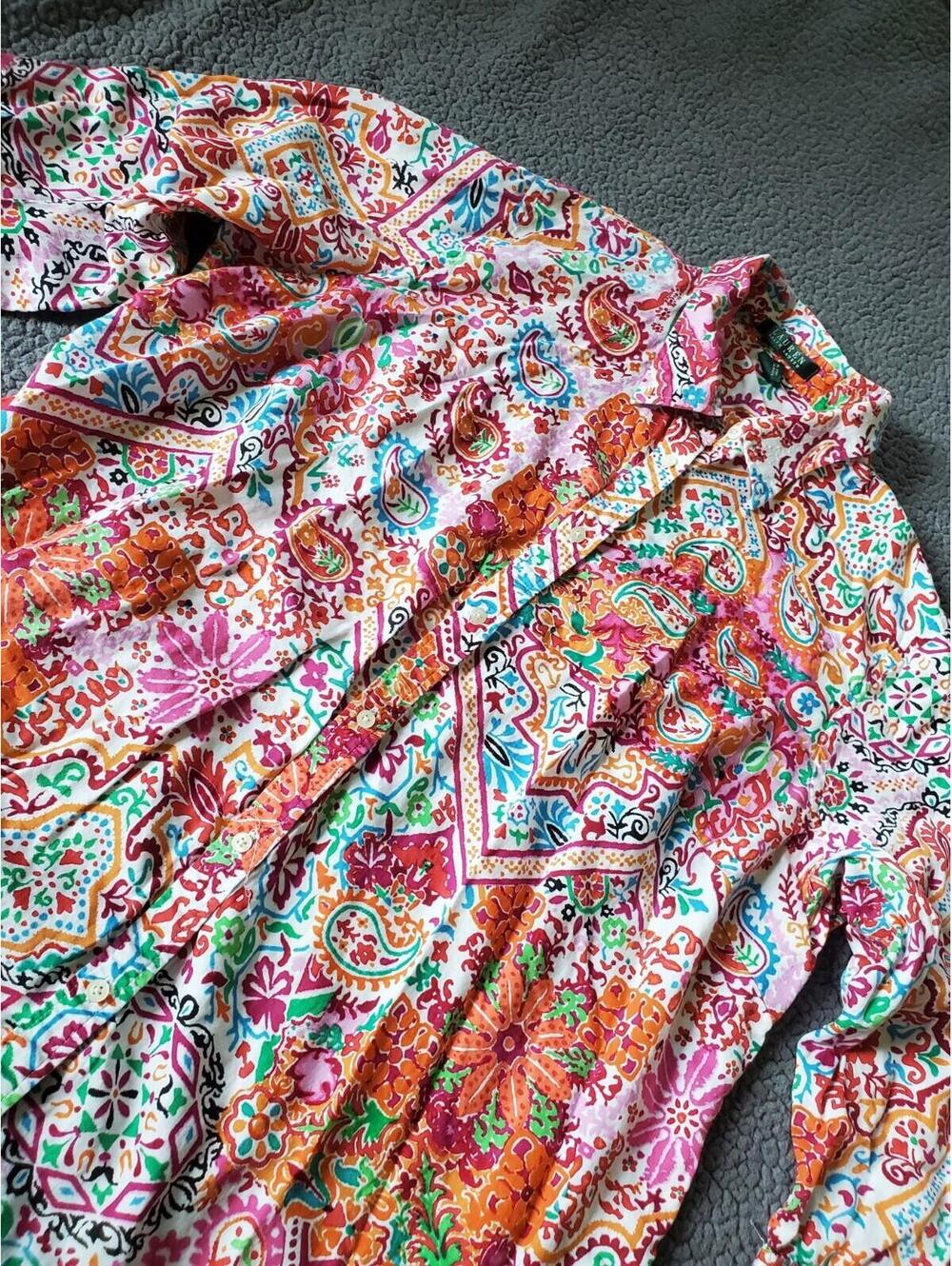 Lauren Ralph Lauren Bright Colorful button Down Blouse 2X Paisley - Picture 5 of 8